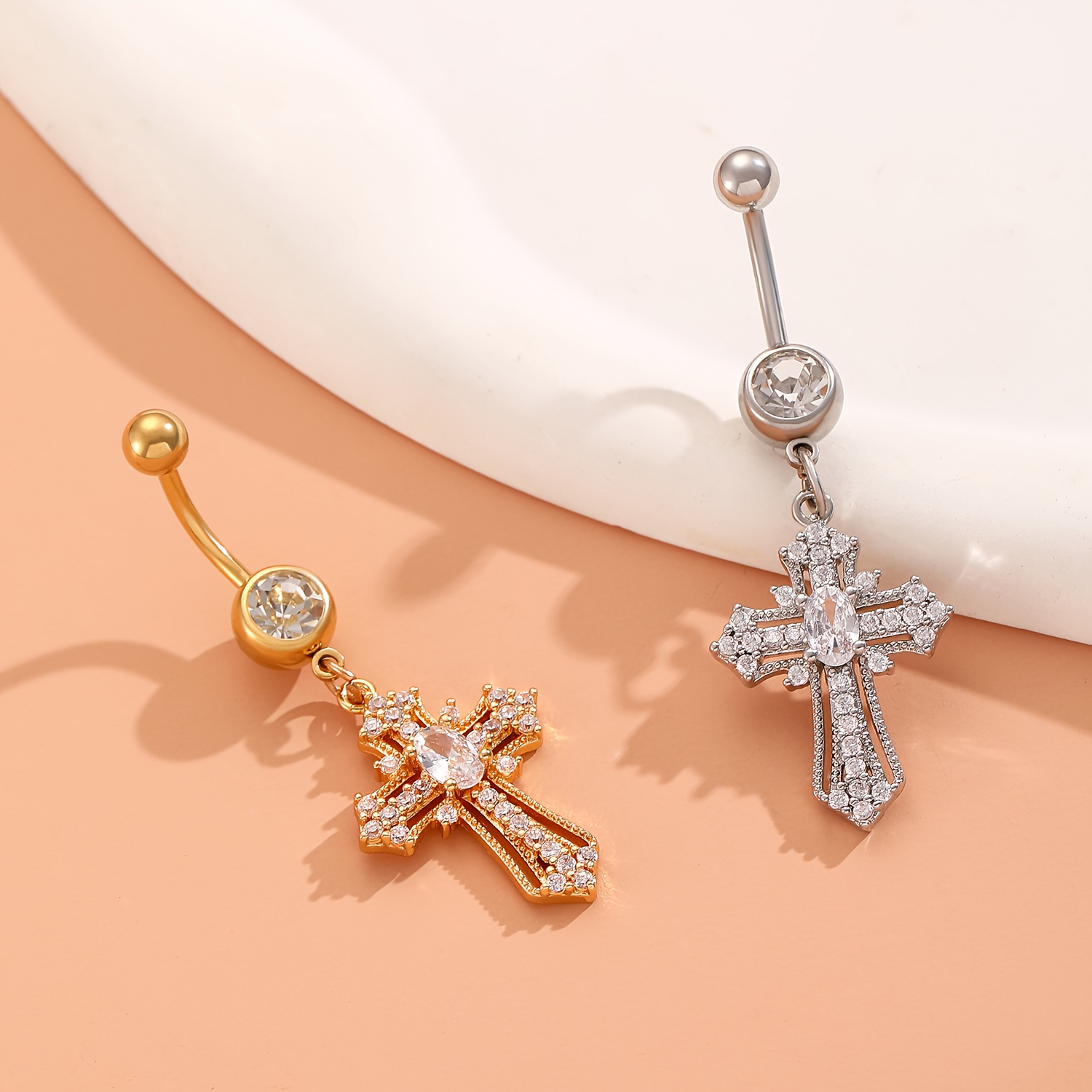 Luxurious Inlaid Synthetic Zirconia Cross Belly Button Ring